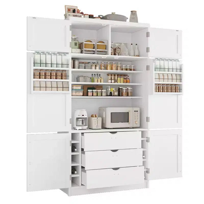 Grand garde-manger de cuisine autoportant de 203,2 cm de haut avec buffet et grand placard de rangement