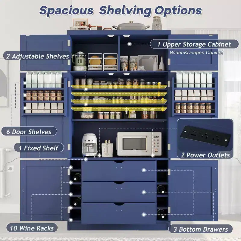 Grand garde-manger de cuisine autoportant de 203,2 cm de haut avec buffet et grand placard de rangement
