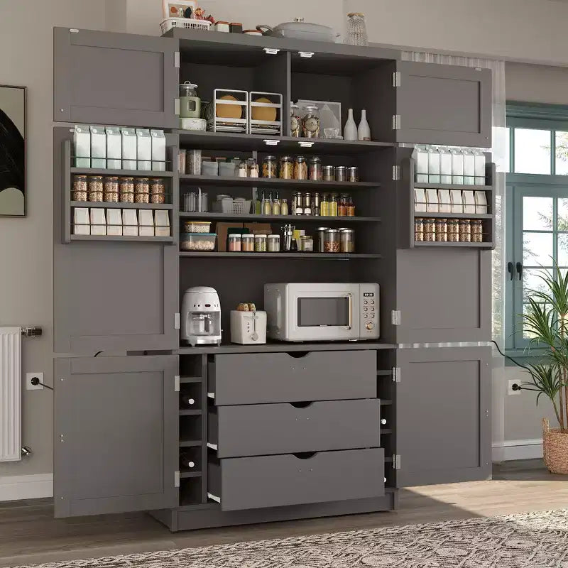 Grand garde-manger de cuisine autoportant de 203,2 cm de haut avec buffet et grand placard de rangement