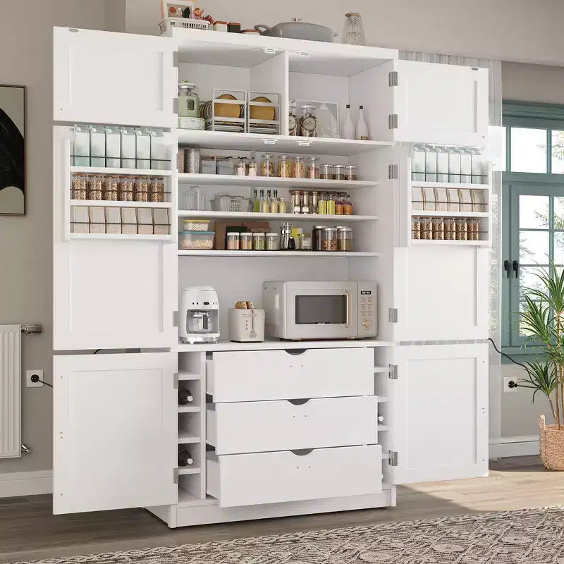 Grand garde-manger de cuisine autoportant de 203,2 cm de haut avec buffet et grand placard de rangement