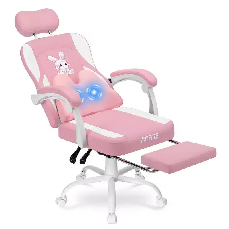Chaise de jeu lapin pour enfants avec coussin massant et repose-pieds, réglable et ergonomique, design kawaii mignon pour les 8-14 ans