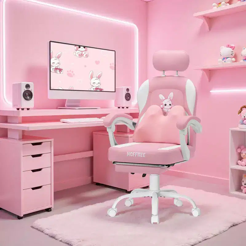 Chaise de jeu lapin pour enfants avec coussin massant et repose-pieds, réglable et ergonomique, design kawaii mignon pour les 8-14 ans