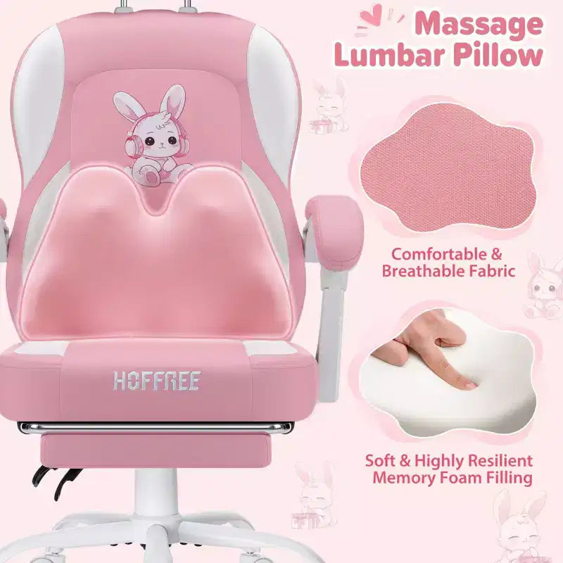 Chaise de jeu lapin pour enfants avec coussin massant et repose-pieds, réglable et ergonomique, design kawaii mignon pour les 8-14 ans