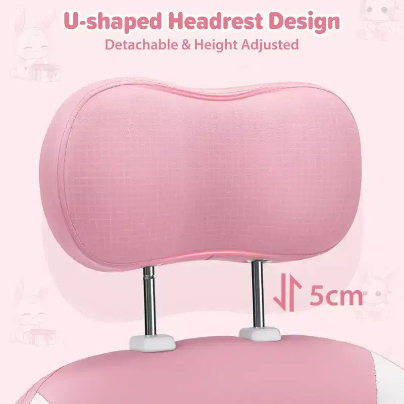 Chaise de jeu lapin pour enfants avec coussin massant et repose-pieds, réglable et ergonomique, design kawaii mignon pour les 8-14 ans