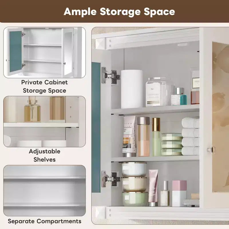 Meuble de Rangement Mural pour Salle de Bain avec 2 Miroirs et Étagères Réglables
