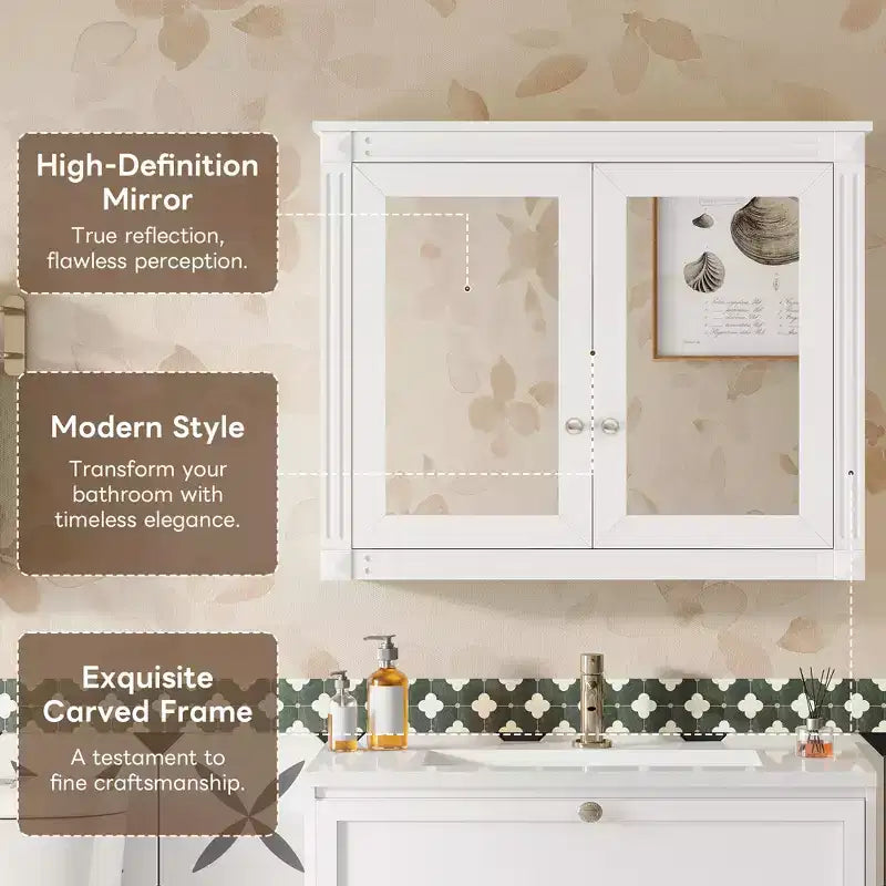 Meuble de Rangement Mural pour Salle de Bain avec 2 Miroirs et Étagères Réglables
