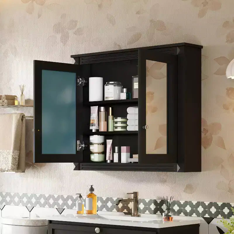Meuble de Rangement Mural pour Salle de Bain avec 2 Miroirs et Étagères Réglables