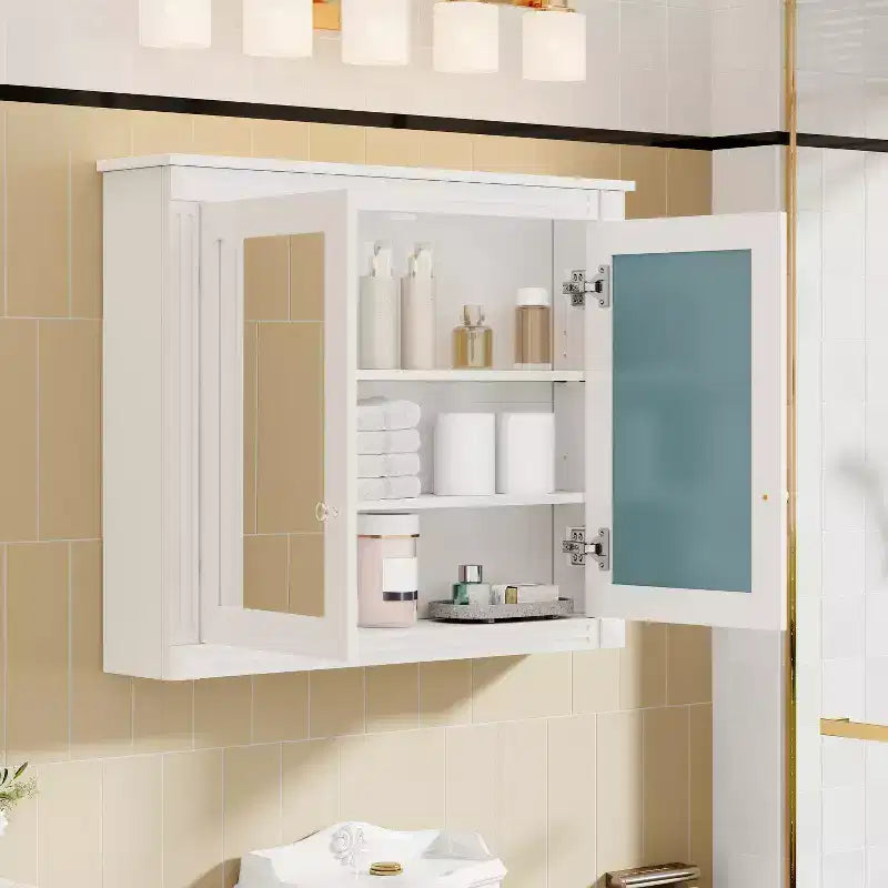 Meuble de Rangement Mural pour Salle de Bain avec 2 Miroirs et Étagères Réglables