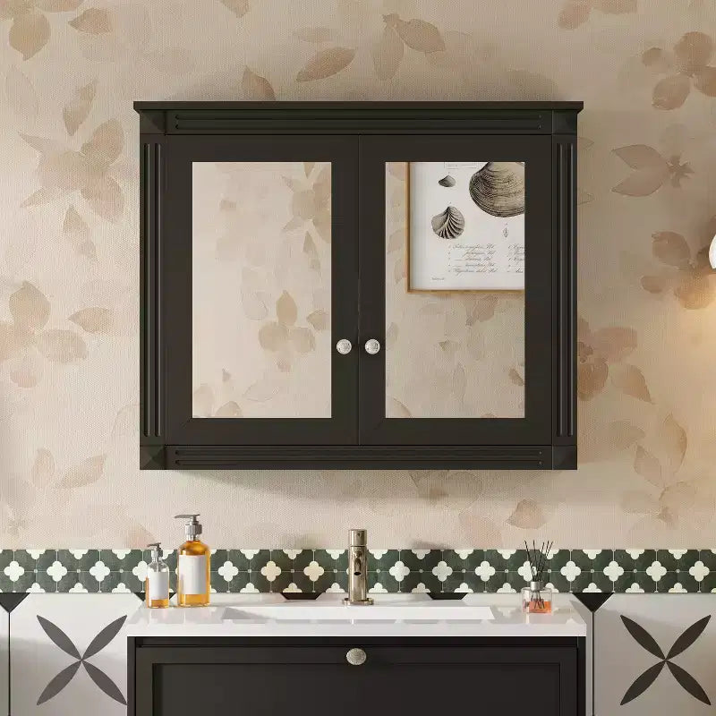 GDFStudio Peng Wall Mounted Bathroom Storage Cabinet with 2 Mirrors and Adjustable Shelves