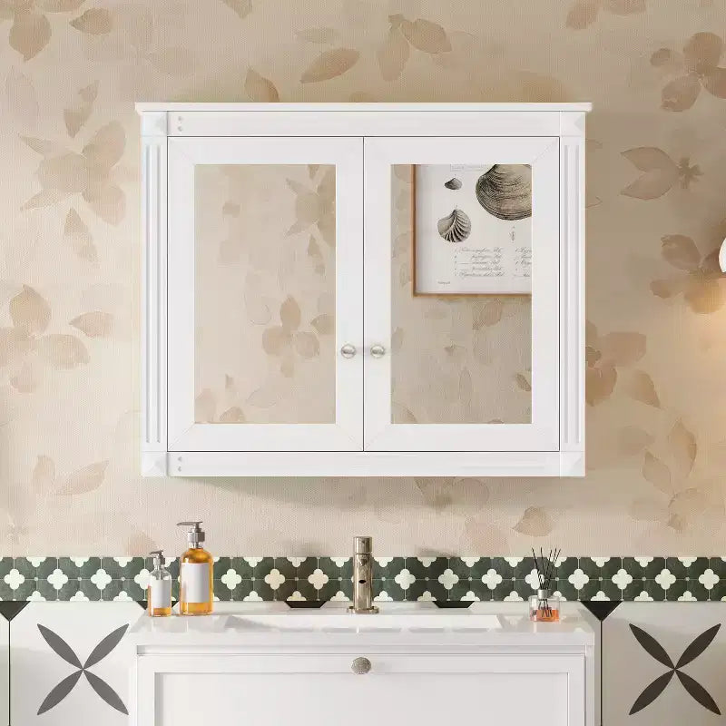 Meuble de Rangement Mural pour Salle de Bain avec 2 Miroirs et Étagères Réglables