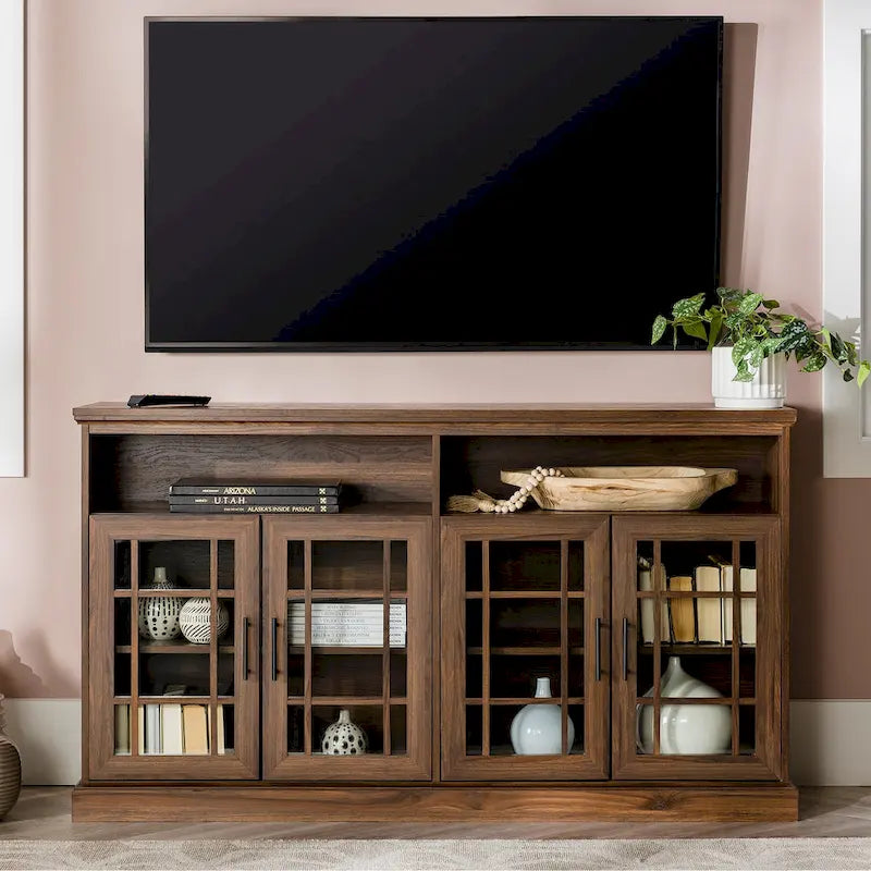 Meuble TV en verre encadré à 4 portes de 58 pouces Middlebrook