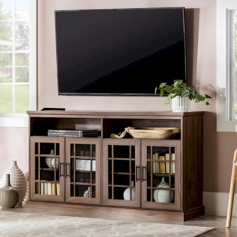 Meuble TV en verre encadré à 4 portes de 58 pouces Middlebrook