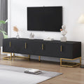 Meuble TV Noir+Doré 70,8" avec poignées et placards dorés pour téléviseurs de 80"