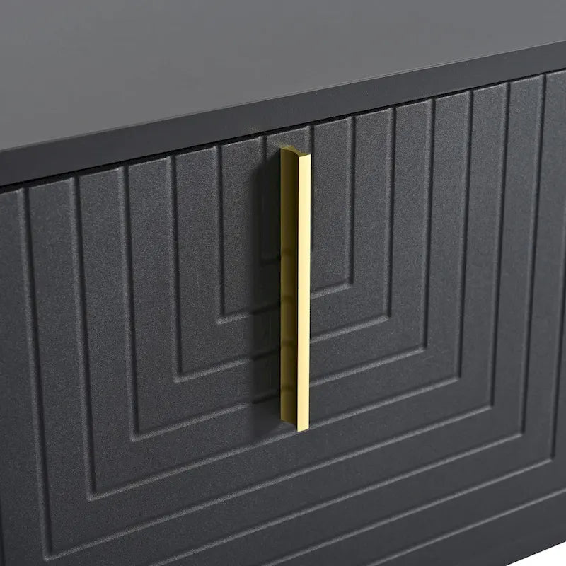 Meuble TV Noir+Doré 70,8" avec poignées et placards dorés pour téléviseurs de 80"