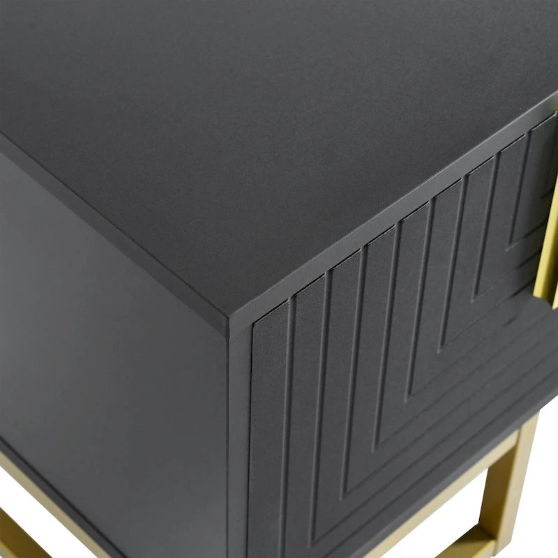 Meuble TV Noir+Doré 70,8" avec poignées et placards dorés pour téléviseurs de 80"