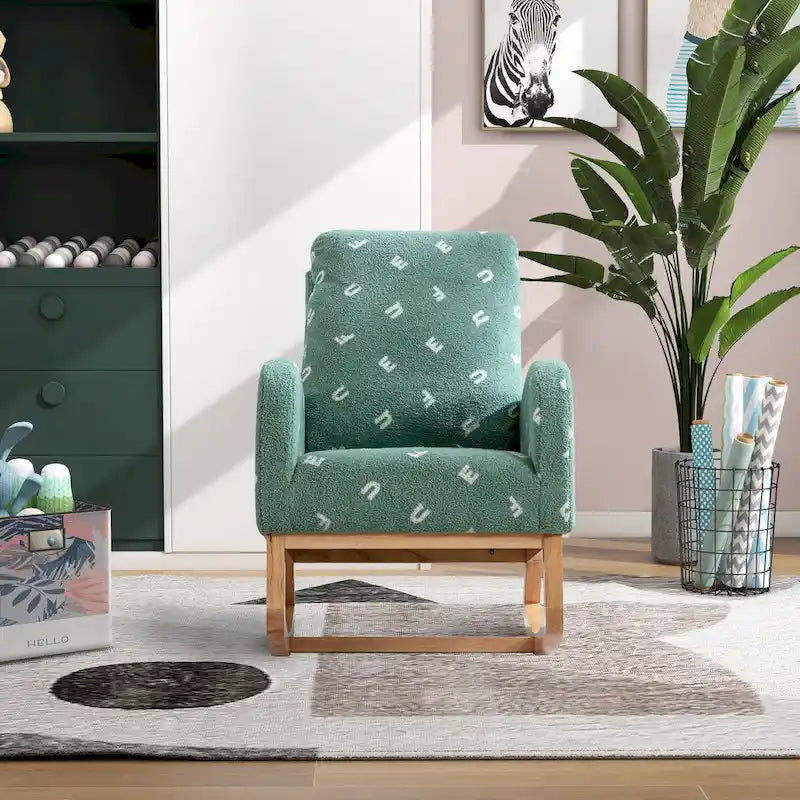 Fauteuil à bascule haut dossier rembourré vert 26,8 avec poche latérale