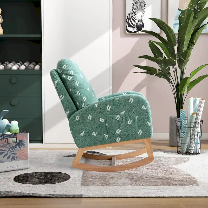 Fauteuil à bascule haut dossier rembourré vert 26,8 avec poche latérale