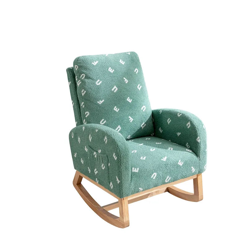 Fauteuil à bascule haut dossier rembourré vert 26,8 avec poche latérale