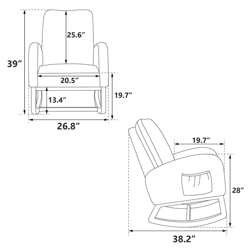Fauteuil à bascule haut dossier rembourré vert 26,8 avec poche latérale