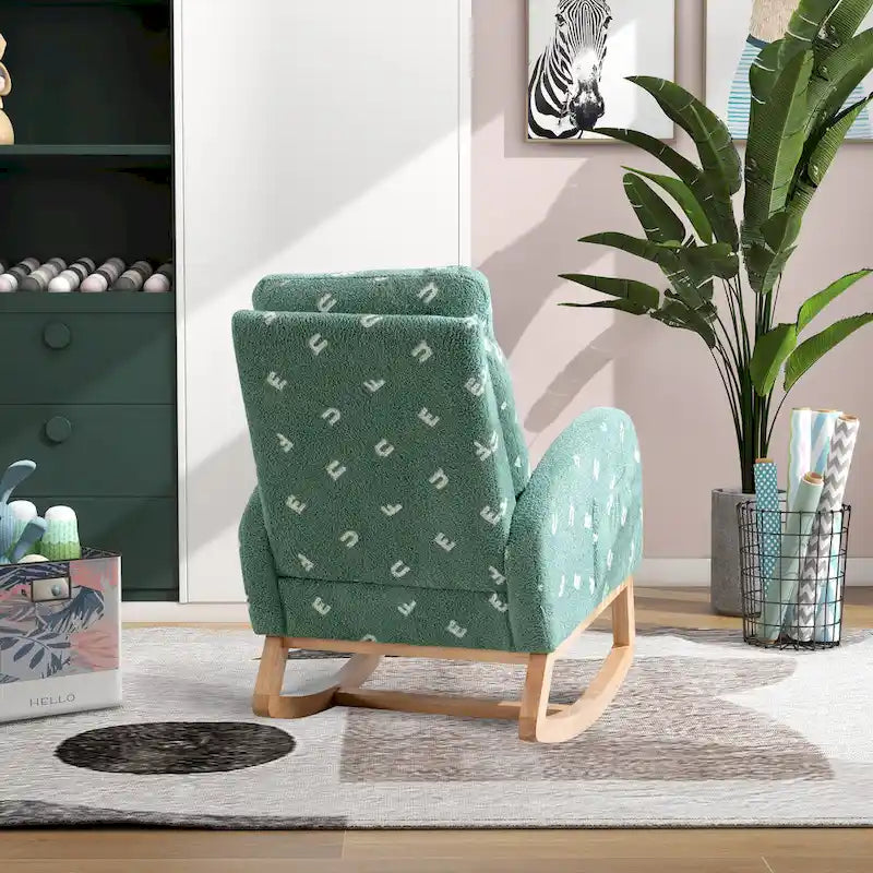 Fauteuil à bascule haut dossier rembourré vert 26,8 avec poche latérale