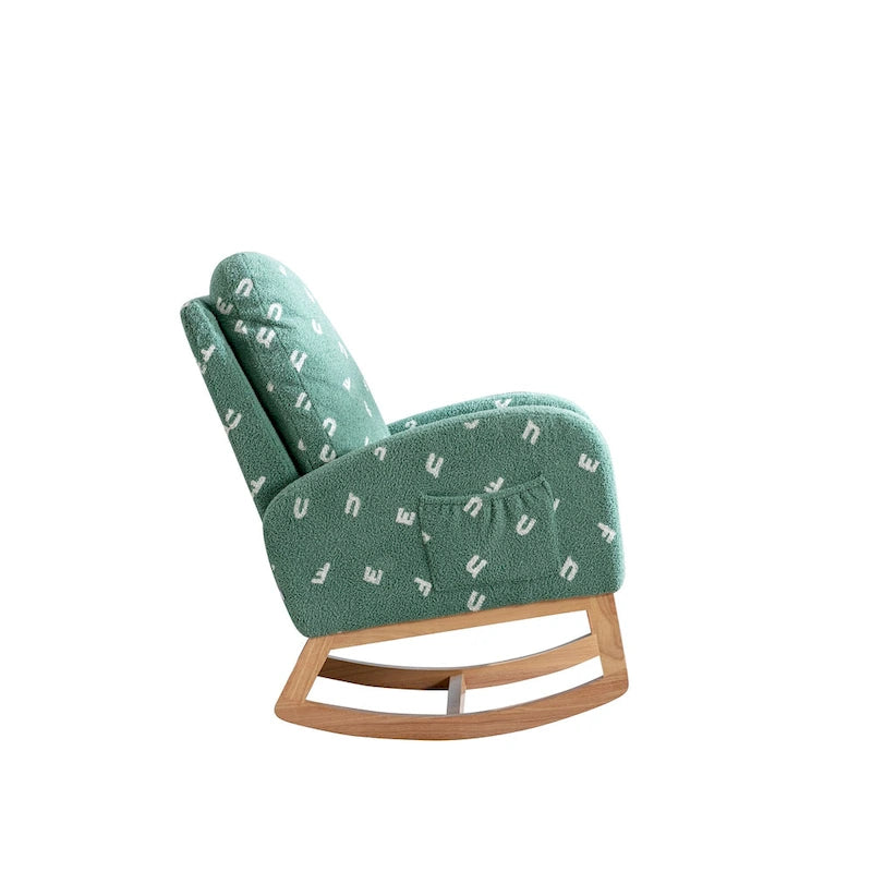 Fauteuil à bascule haut dossier rembourré vert 26,8 avec poche latérale