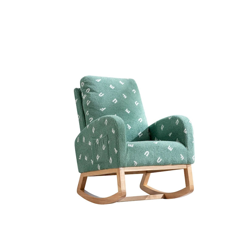 Fauteuil à bascule haut dossier rembourré vert 26,8 avec poche latérale