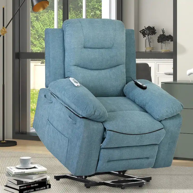 Fauteuil inclinable de massage pour seniors - Inclinaison motorisée, massage réglable, fonctions chauffantes, inclinaison à position infinie et poche latérale.