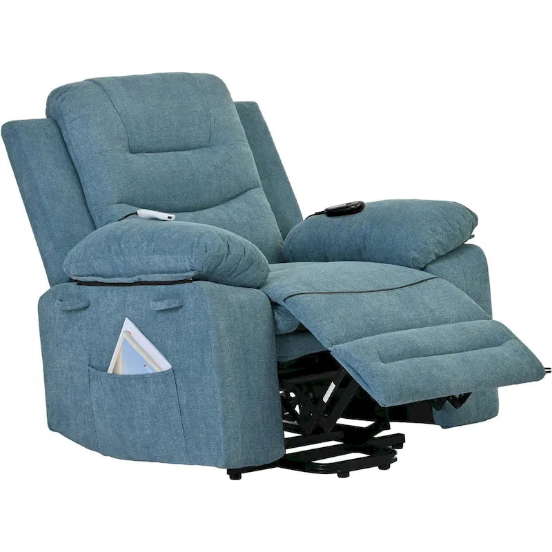 Fauteuil inclinable de massage pour seniors - Inclinaison motorisée, massage réglable, fonctions chauffantes, inclinaison à position infinie et poche latérale.