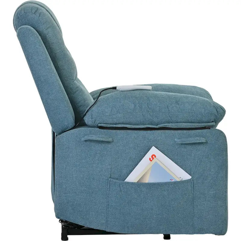 Fauteuil inclinable de massage pour seniors - Inclinaison motorisée, massage réglable, fonctions chauffantes, inclinaison à position infinie et poche latérale.