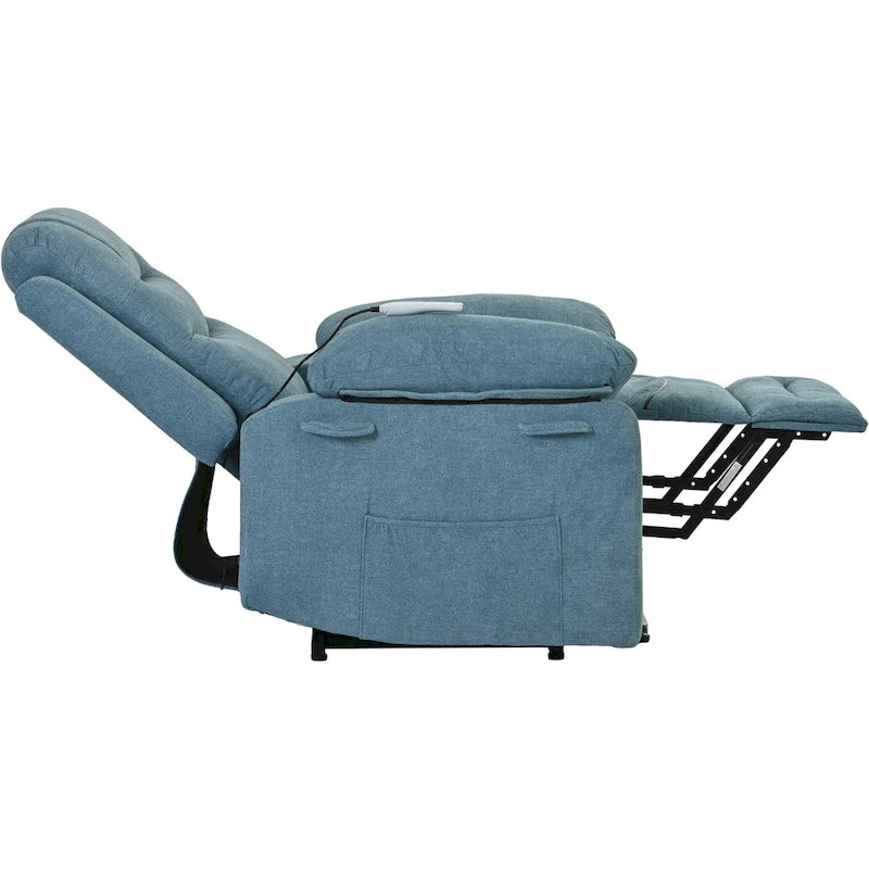 Fauteuil inclinable de massage pour seniors - Inclinaison motorisée, massage réglable, fonctions chauffantes, inclinaison à position infinie et poche latérale.