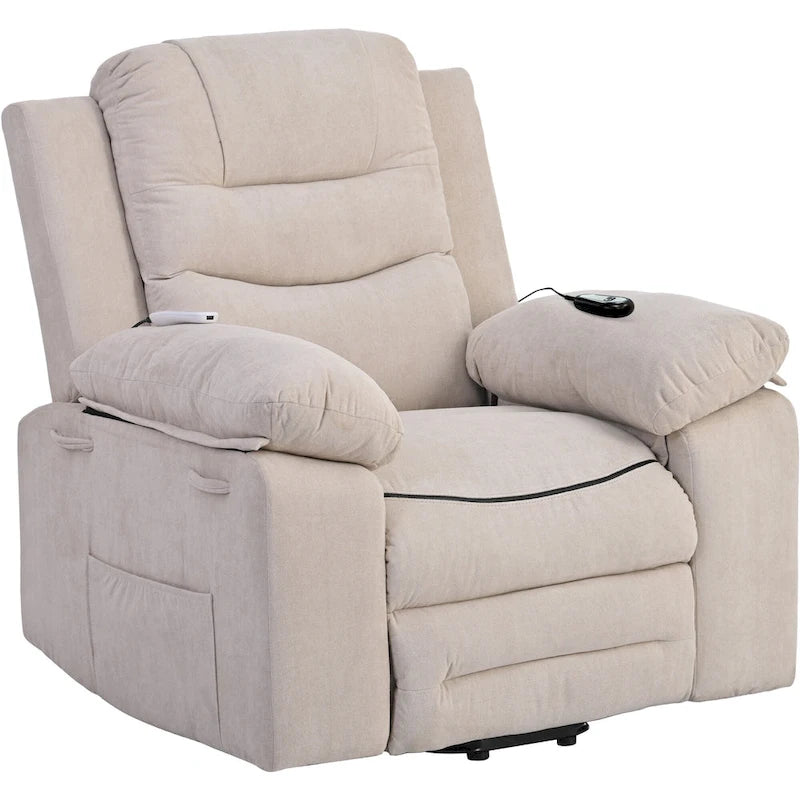 Fauteuil inclinable de massage pour seniors - Inclinaison motorisée, massage réglable, fonctions chauffantes, inclinaison à position infinie et poche latérale.