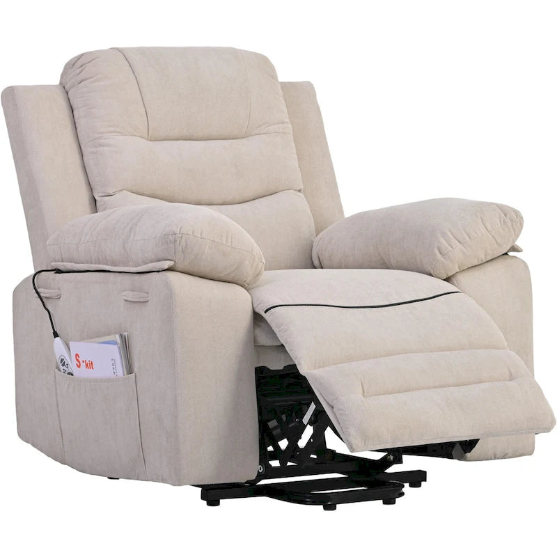 Fauteuil inclinable de massage pour seniors - Inclinaison motorisée, massage réglable, fonctions chauffantes, inclinaison à position infinie et poche latérale.