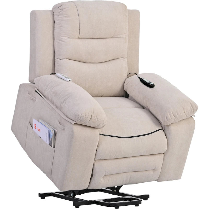 Fauteuil inclinable de massage pour seniors - Inclinaison motorisée, massage réglable, fonctions chauffantes, inclinaison à position infinie et poche latérale.