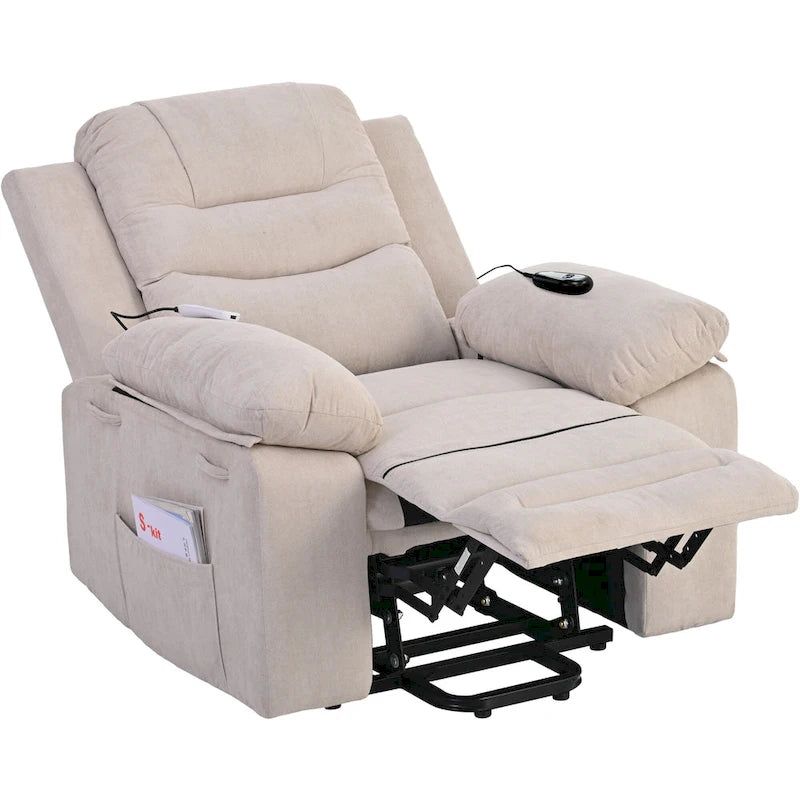 Fauteuil inclinable de massage pour seniors - Inclinaison motorisée, massage réglable, fonctions chauffantes, inclinaison à position infinie et poche latérale.