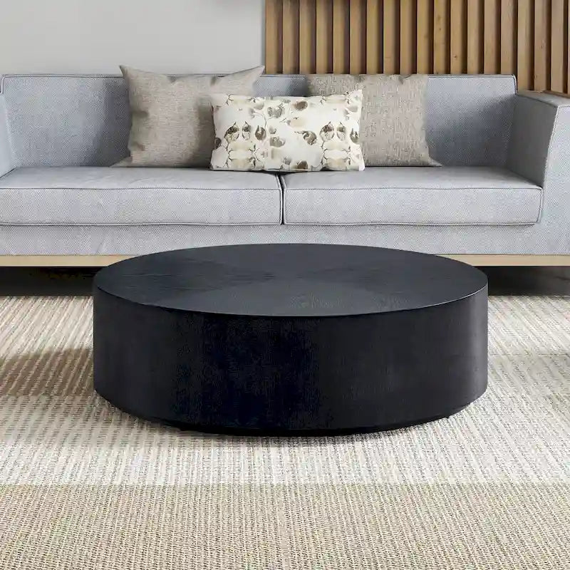 Table basse ronde moderne de 35,43 pouces en MDF pour salon, table centrale tambour pour appartement, aucun assemblage requis