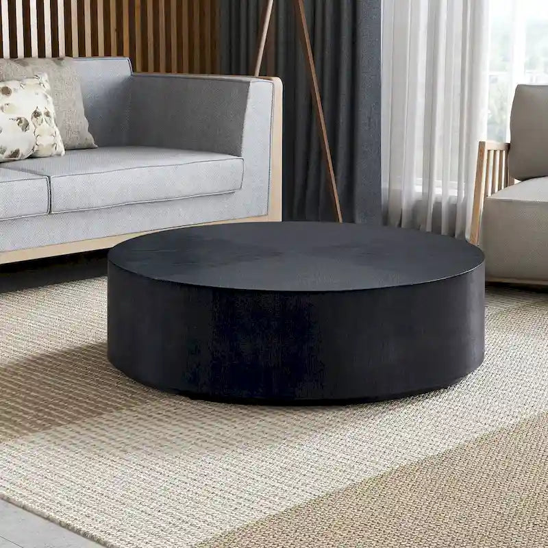 Table basse ronde moderne de 35,43 pouces en MDF pour salon, table centrale tambour pour appartement, aucun assemblage requis