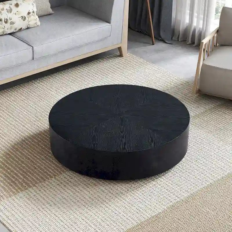 Table basse ronde moderne de 35,43 pouces en MDF pour salon, table centrale tambour pour appartement, aucun assemblage requis