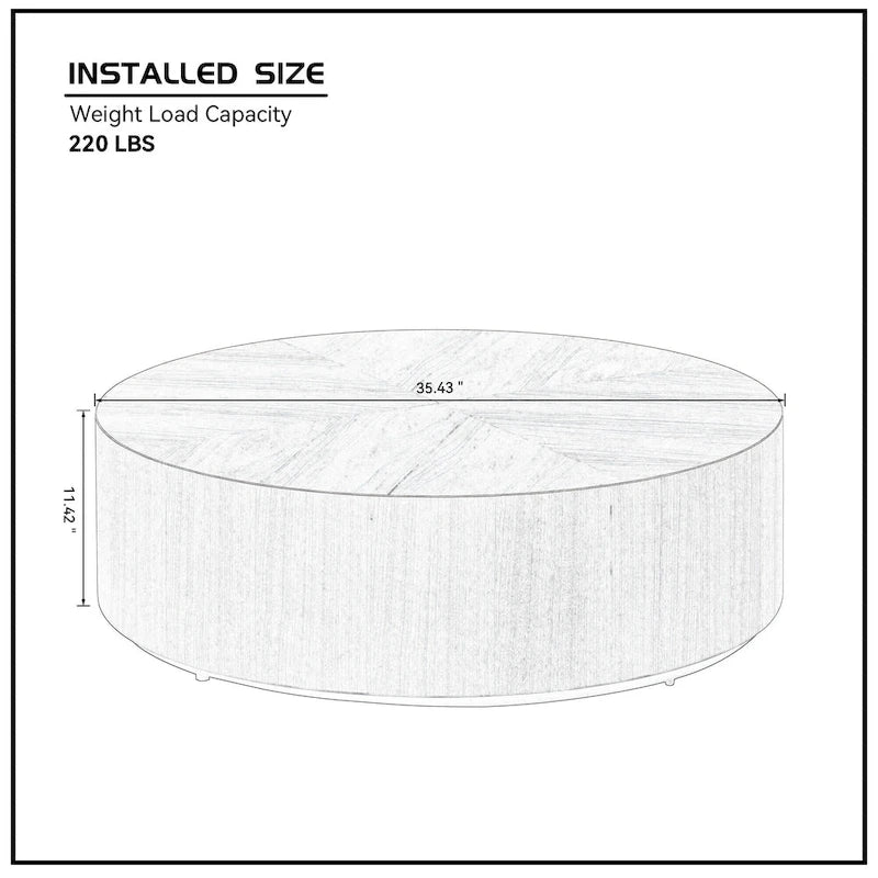 Table basse ronde moderne de 35,43 pouces en MDF pour salon, table centrale tambour pour appartement, aucun assemblage requis