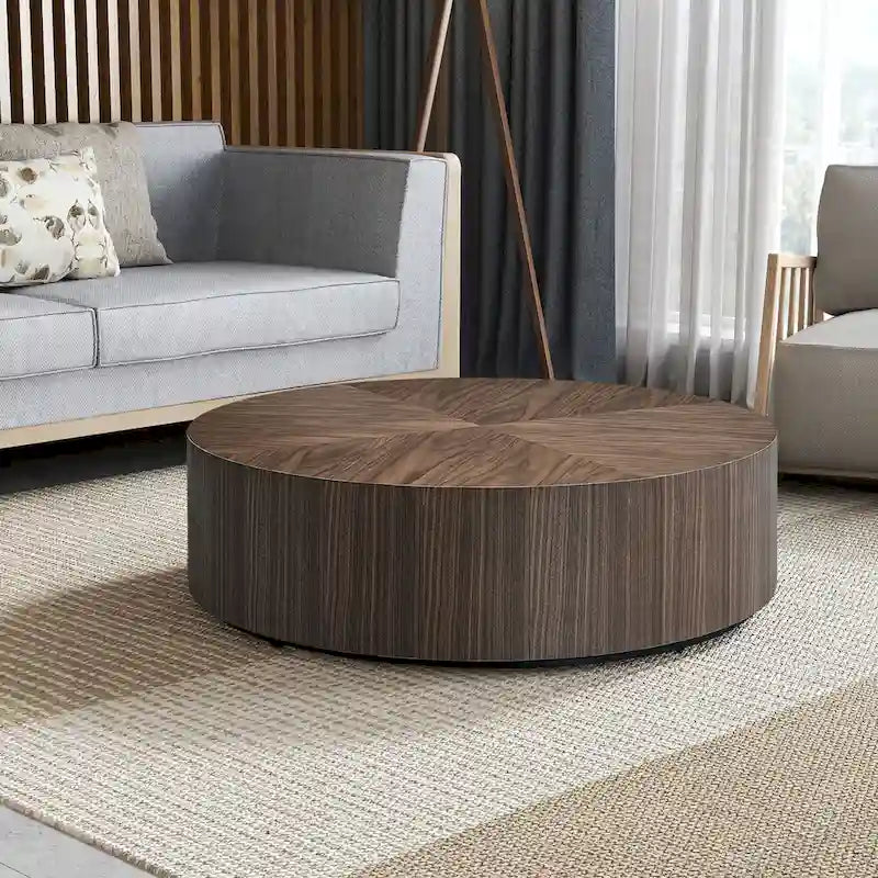 Table basse ronde moderne de 35,43 pouces en MDF pour salon, table centrale tambour pour appartement, aucun assemblage requis