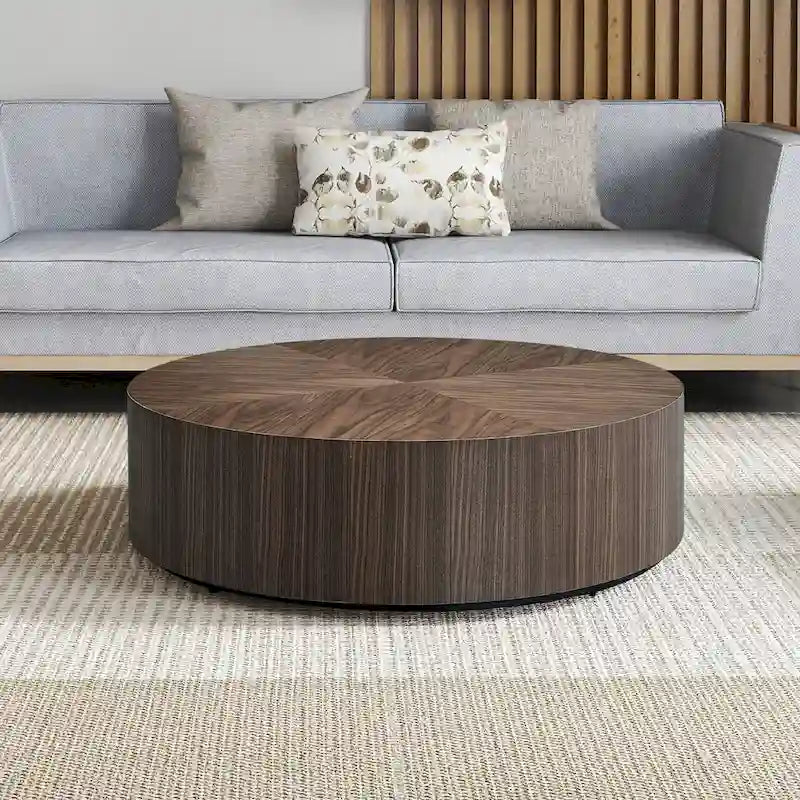 Table basse ronde moderne de 35,43 pouces en MDF pour salon, table centrale tambour pour appartement, aucun assemblage requis