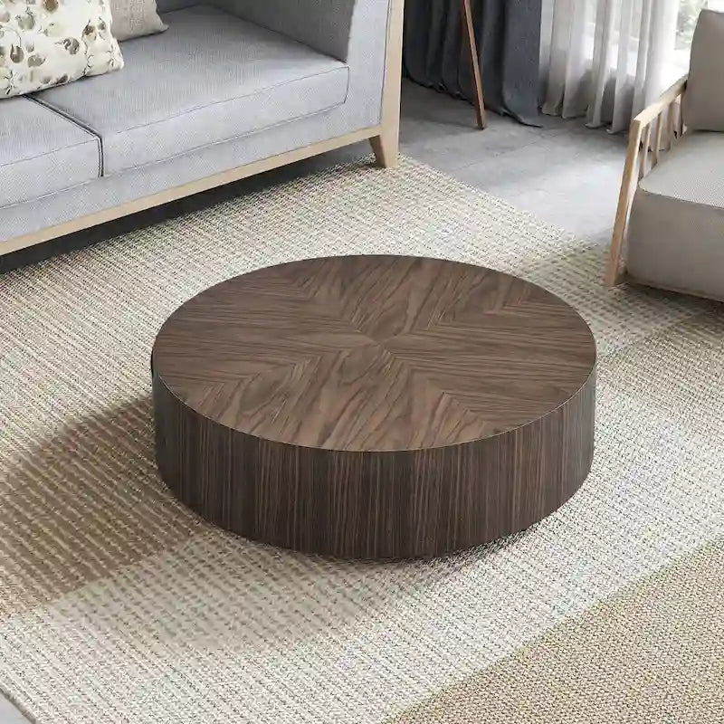 Table basse ronde moderne de 35,43 pouces en MDF pour salon, table centrale tambour pour appartement, aucun assemblage requis