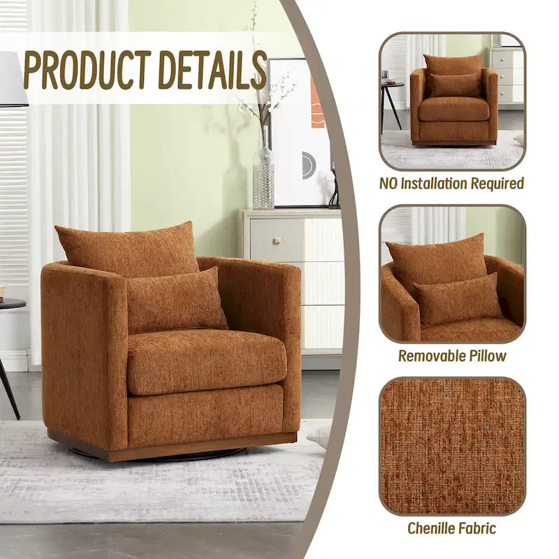 Fauteuil pivotant, Fauteuil rond confortable pour le salon, Fauteuil pivotant à 360 degrés