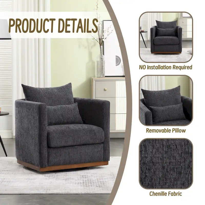 Fauteuil pivotant, Fauteuil rond confortable pour le salon, Fauteuil pivotant à 360 degrés