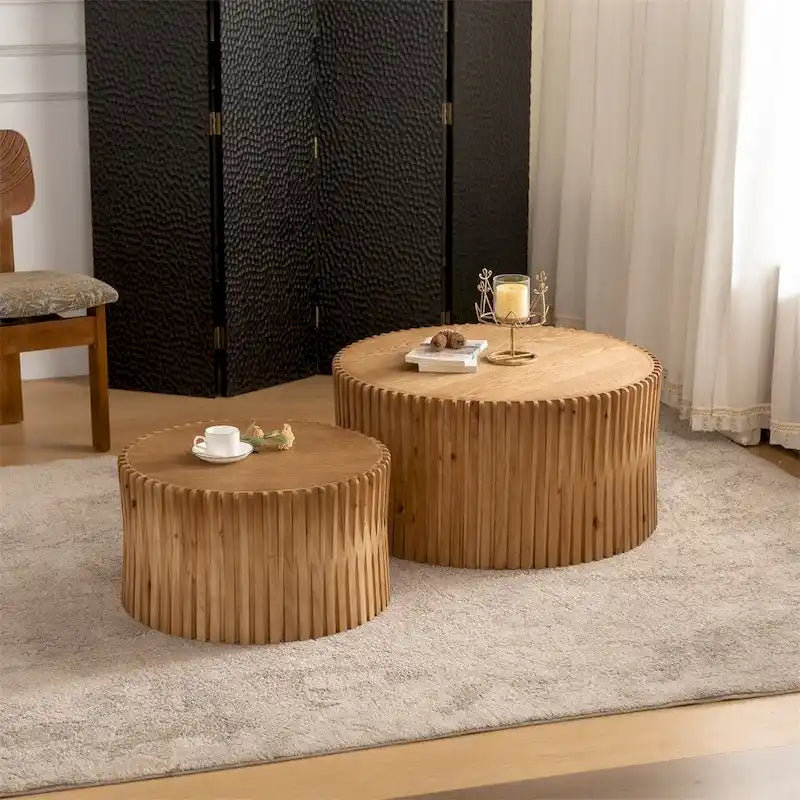Tables basses gigognes cylindriques pour salon (Lot de 2)
