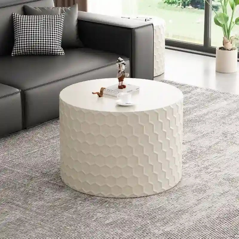 Ensemble de tables basses gigognes élégantes et minimalistes avec motif nid d'abeille, table basse ronde moderne, table basse circulaire en forme de tambour