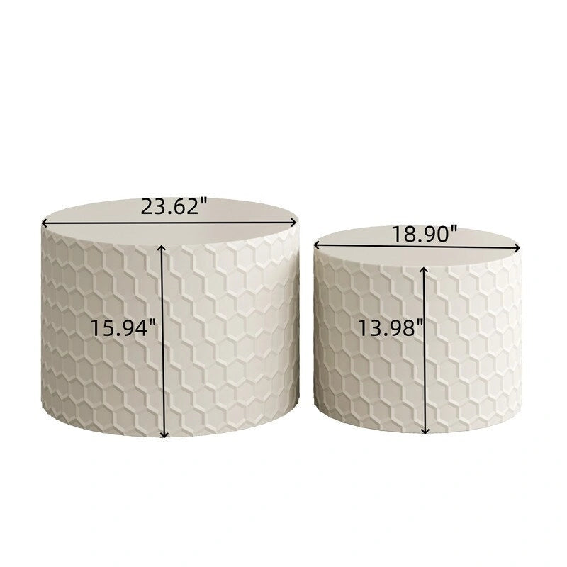 Ensemble de tables basses gigognes élégantes et minimalistes avec motif nid d'abeille, table basse ronde moderne, table basse circulaire en forme de tambour