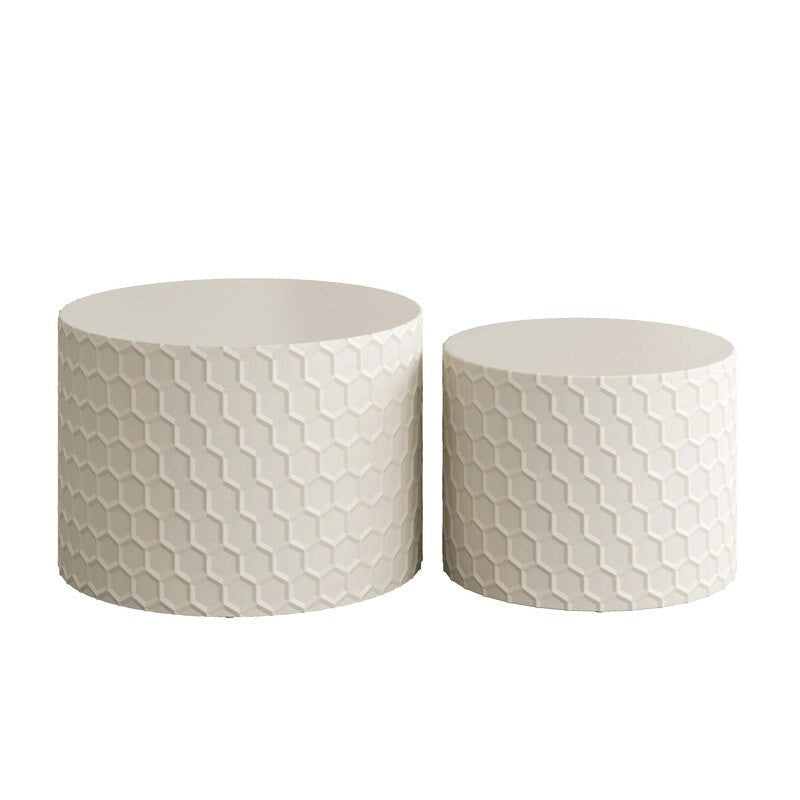 Ensemble de tables basses gigognes élégantes et minimalistes avec motif nid d'abeille, table basse ronde moderne, table basse circulaire en forme de tambour