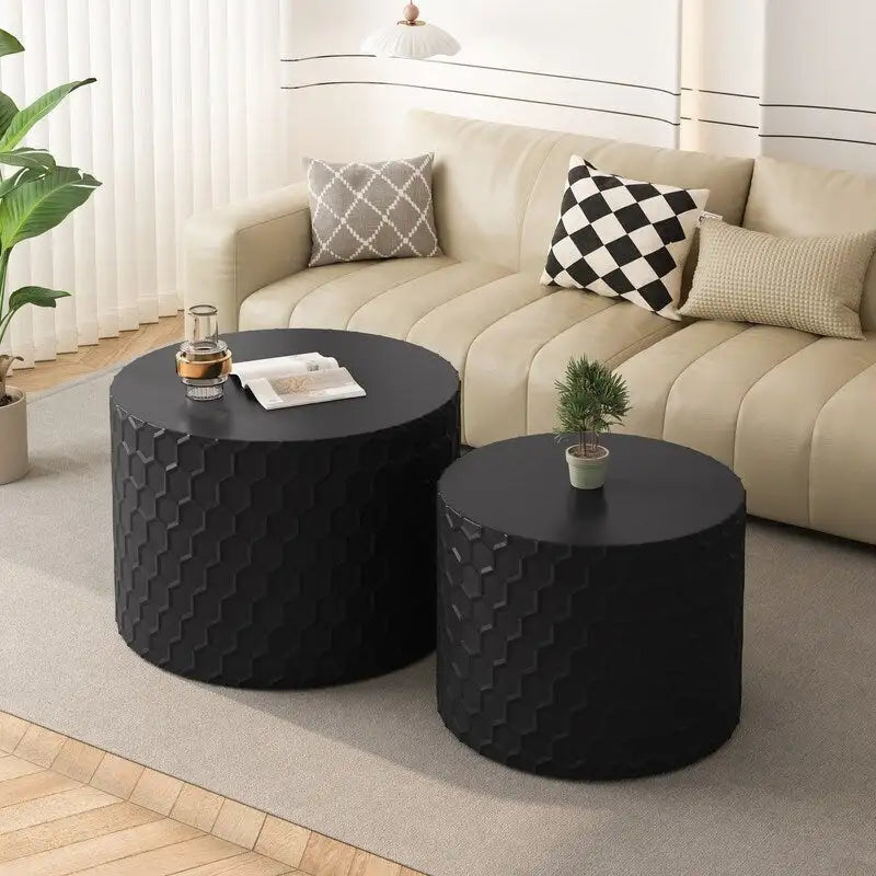 Ensemble de tables basses gigognes élégantes et minimalistes avec motif nid d'abeille, table basse ronde moderne, table basse circulaire en forme de tambour