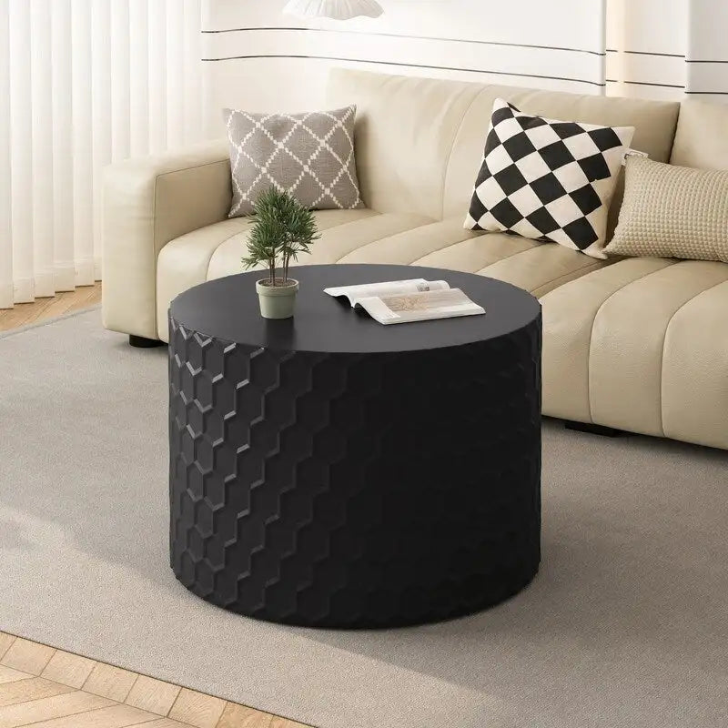 Ensemble de tables basses gigognes élégantes et minimalistes avec motif nid d'abeille, table basse ronde moderne, table basse circulaire en forme de tambour