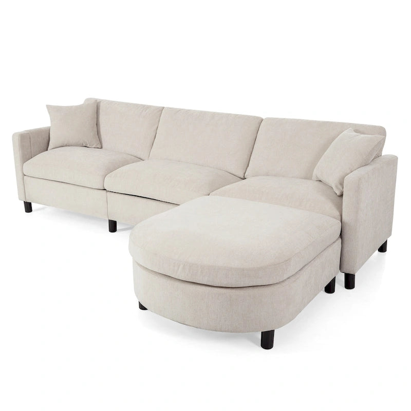 Canapé 4 places beige 107,87 avec pouf mobile et rangement
